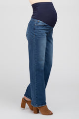 Blue Basic Wide Leg Maternity Jeans