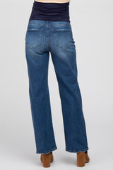 Blue Basic Wide Leg Maternity Jeans