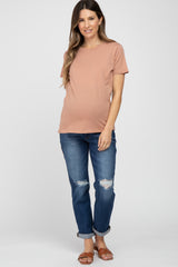 Navy Blue Relaxed Fit Cuffed Maternity Jeans