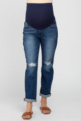 Navy Blue Relaxed Fit Cuffed Maternity Jeans