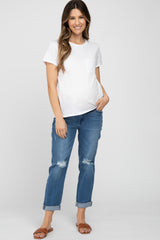 Blue Relaxed Fit Cuffed Maternity Jeans