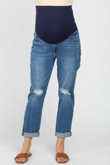 Blue Relaxed Fit Cuffed Maternity Jeans