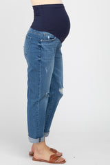 Blue Relaxed Fit Cuffed Maternity Jeans