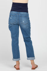 Blue Relaxed Fit Cuffed Maternity Jeans