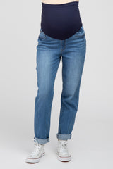 Blue Rolled Cuff Straight Leg Maternity Jeans