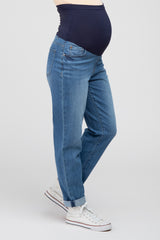 Blue Rolled Cuff Straight Leg Maternity Jeans