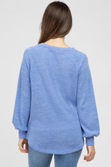 Blue Knit Long Sleeve Maternity Top