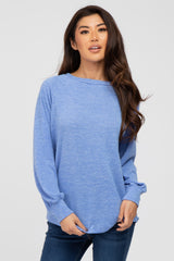 Blue Knit Long Sleeve Maternity Top