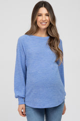 Blue Knit Long Sleeve Maternity Top