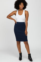 Navy Knit Fitted Skirt