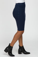 Navy Knit Fitted Skirt