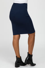 Navy Knit Fitted Skirt