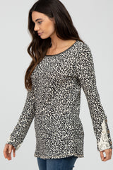 Ivory Animal Print Waffle Knit Top