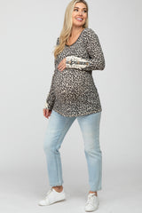 Ivory Animal Print Waffle Knit Maternity Top