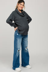 Blue Distressed Maternity Flare Jeans