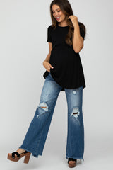 Blue Distressed Maternity Flare Jeans