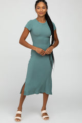 Teal Brushed Ribbed Maternity Midi Dress