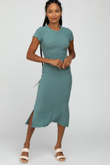 Teal Brushed Ribbed Midi Dress