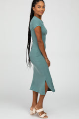 Teal Brushed Ribbed Midi Dress