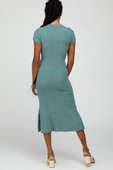 Teal Brushed Ribbed Midi Dress