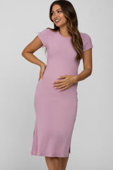 Pink Brushed Ribbed Maternity Midi Dress