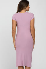 Pink Brushed Ribbed Maternity Midi Dress