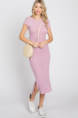 Pink Brushed Ribbed Maternity Midi Dress