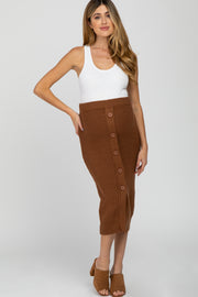 Camel Sweater Knit Maternity Midi Skirt