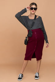 Burgundy Sweater Knit Maternity Midi Skirt