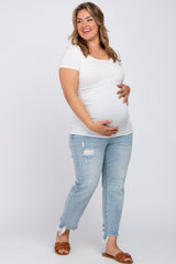 Light Blue Distressed Maternity Plus Straight Leg Jeans