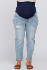 Light Blue Distressed Maternity Plus Straight Leg Jeans