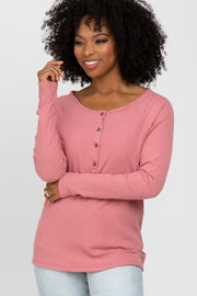 Pink Ribbed Button Front Top