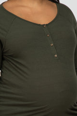 Olive Ribbed Button Front Maternity Plus Top