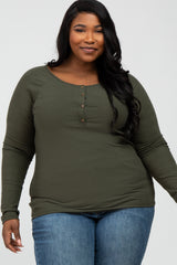 Olive Ribbed Button Front Maternity Plus Top