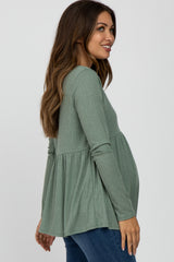 Olive Ribbed Long Sleeve Babydoll Maternity Top