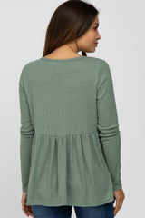 Olive Ribbed Long Sleeve Babydoll Maternity Top