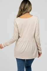 Beige Ribbed Long Sleeve Babydoll Top