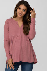 Mauve Ribbed Long Sleeve Babydoll Maternity Top