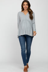 Heather Grey Ribbed Long Sleeve Babydoll Maternity Top