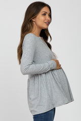 Heather Grey Ribbed Long Sleeve Babydoll Maternity Top