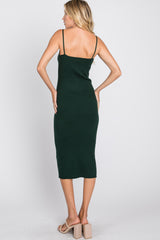 Forest Green Ribbed Square Neck Sleeveless Midi Dress