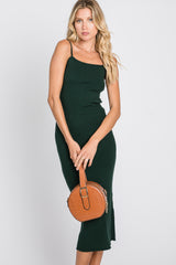 Forest Green Ribbed Square Neck Sleeveless Midi Dress