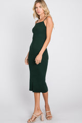 Forest Green Ribbed Square Neck Sleeveless Midi Dress