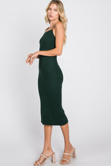 Forest Green Ribbed Square Neck Sleeveless Midi Dress