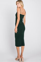 Forest Green Ribbed Square Neck Sleeveless Midi Dress