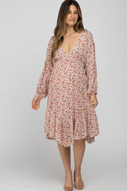 Pink Ditsy Floral V-Neck Handkerchief Maternity Dress