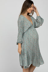 Sage Ditsy Floral V-Neck Handkerchief Maternity Dress