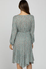 Sage Ditsy Floral V-Neck Handkerchief Maternity Dress