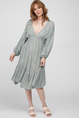 Sage Ditsy Floral V-Neck Handkerchief Maternity Dress