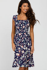 Navy Floral Smocked Dress